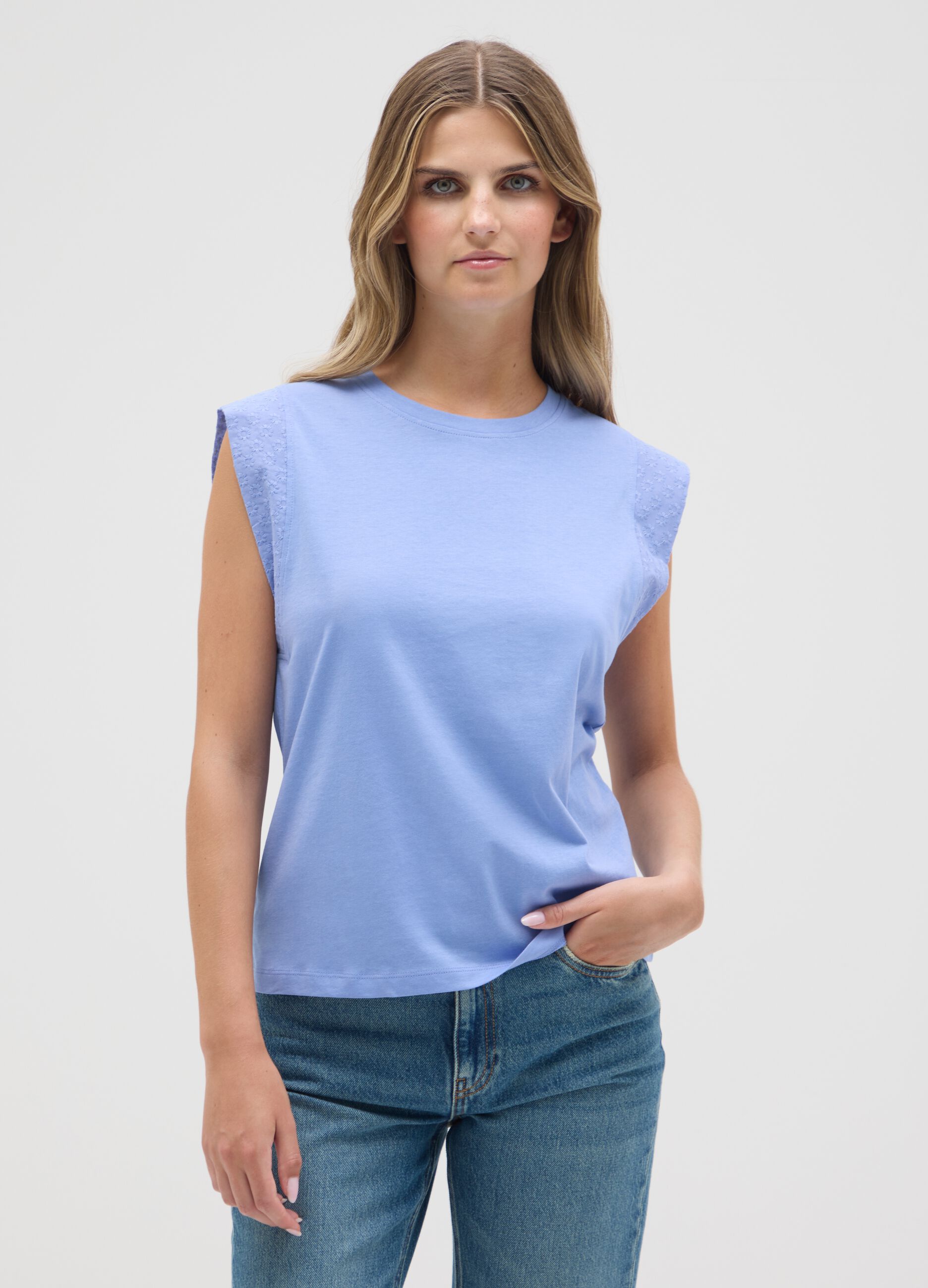 Women's light blue pure cotton regular fit top
