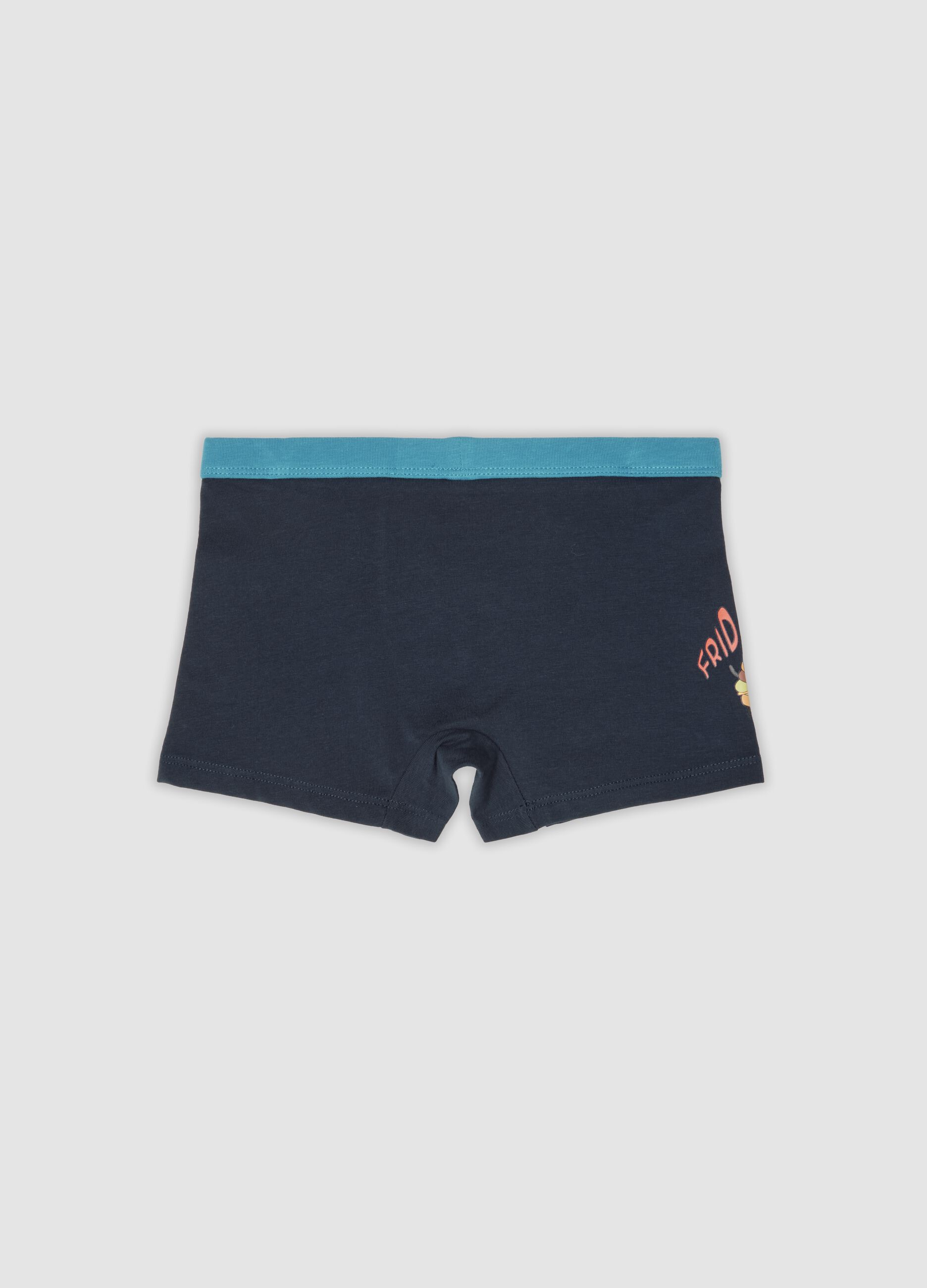 Boxer midi blu in cotone organico elasticizzato con stampa hamburger