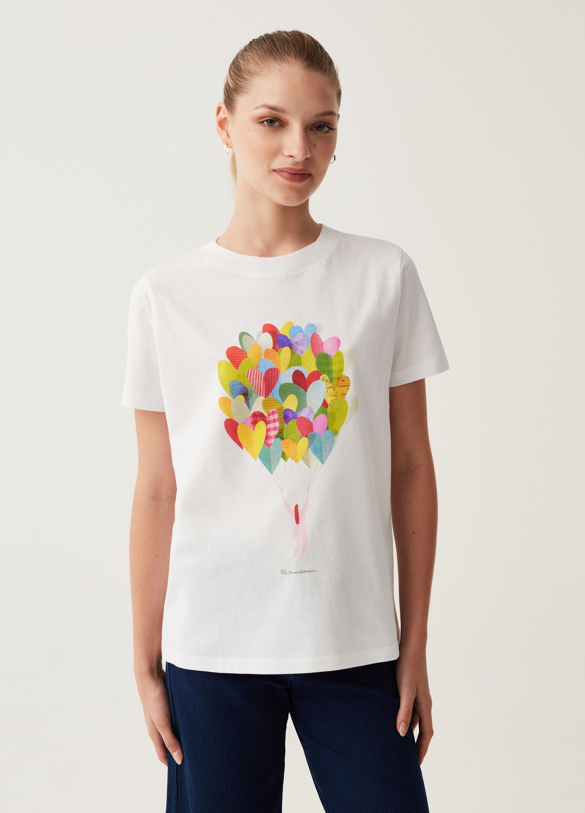 T shirt in cotone con stampa Anna Godeassi Bianco da Donna OVS
