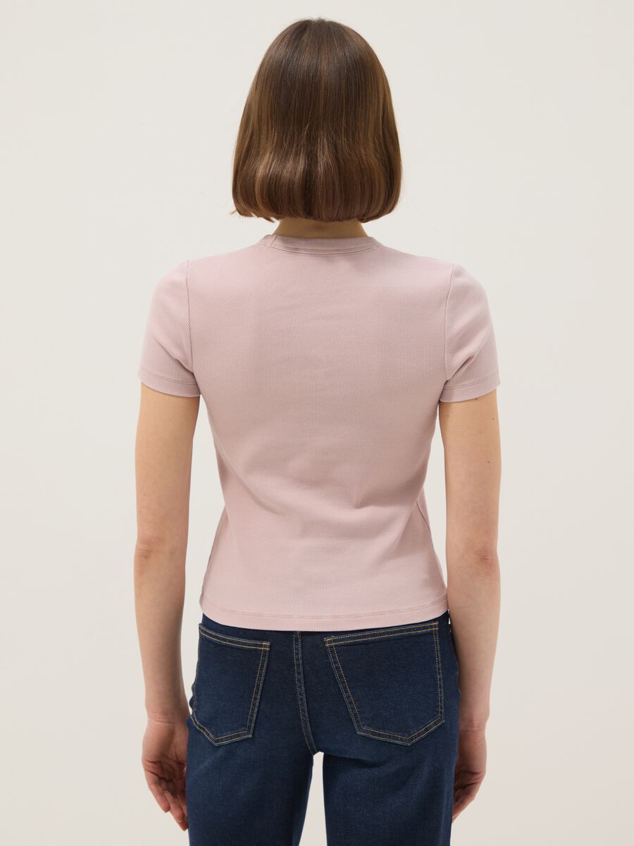 Slim fit pink crew neck cotton stretch T-shirt_2