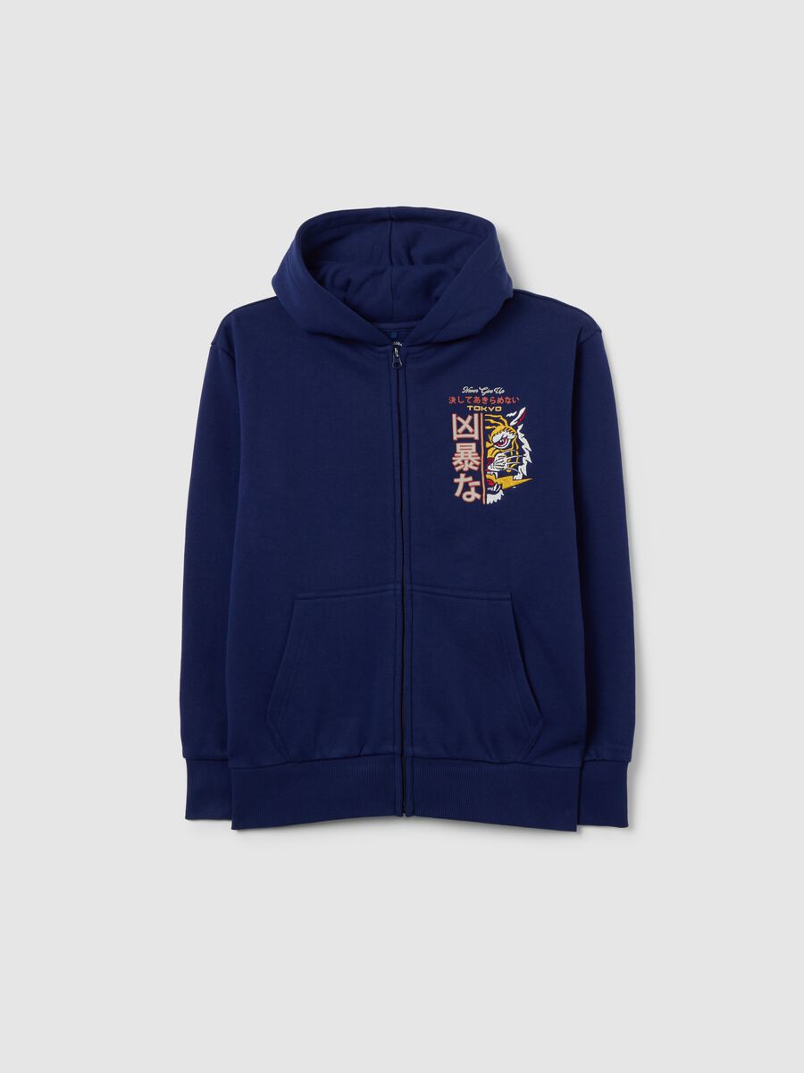 Children's blue hooded sweatshirt in regular fit cotton blend with print_3