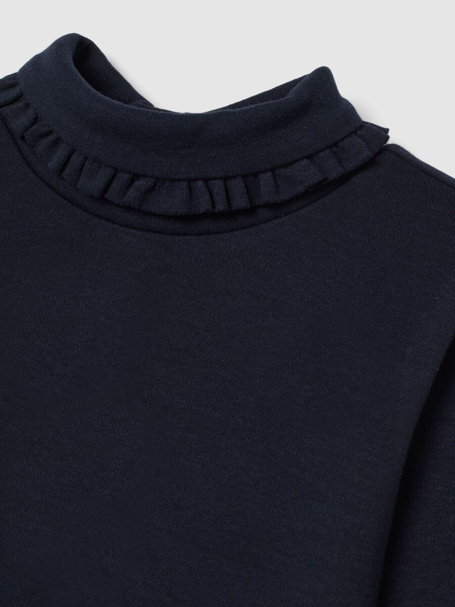 Girls' blue pure cotton top with gathered collar in regular fit_2