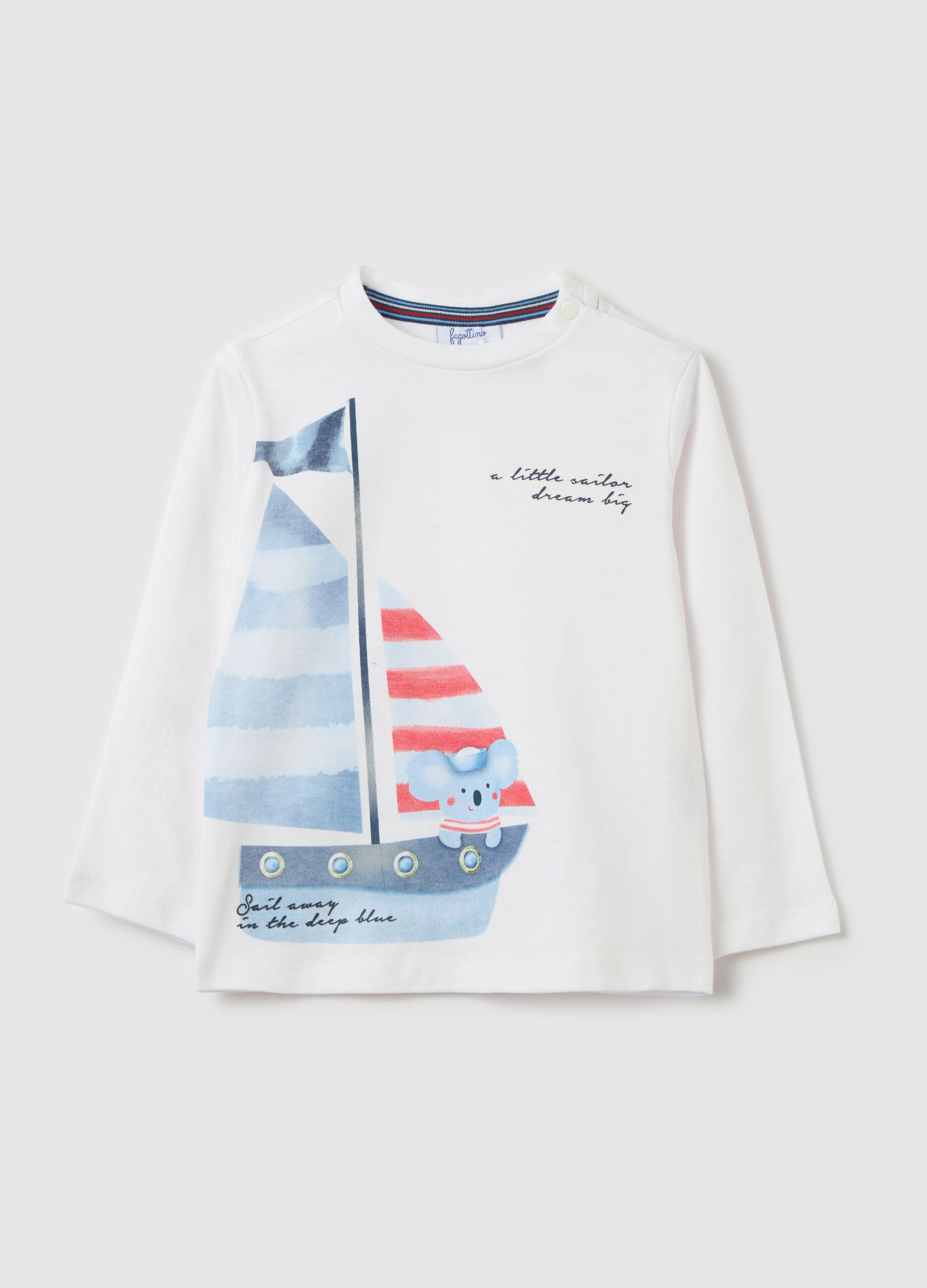 Long-sleeved T-shirt with sail boat print