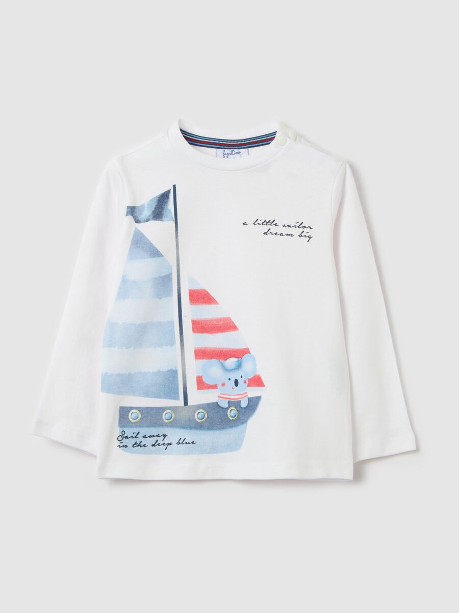 Long-sleeved T-shirt with sail boat print_0