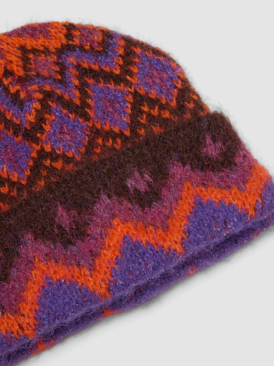 Cappello arancione e marrone in lana elasticizzata jacquard_1