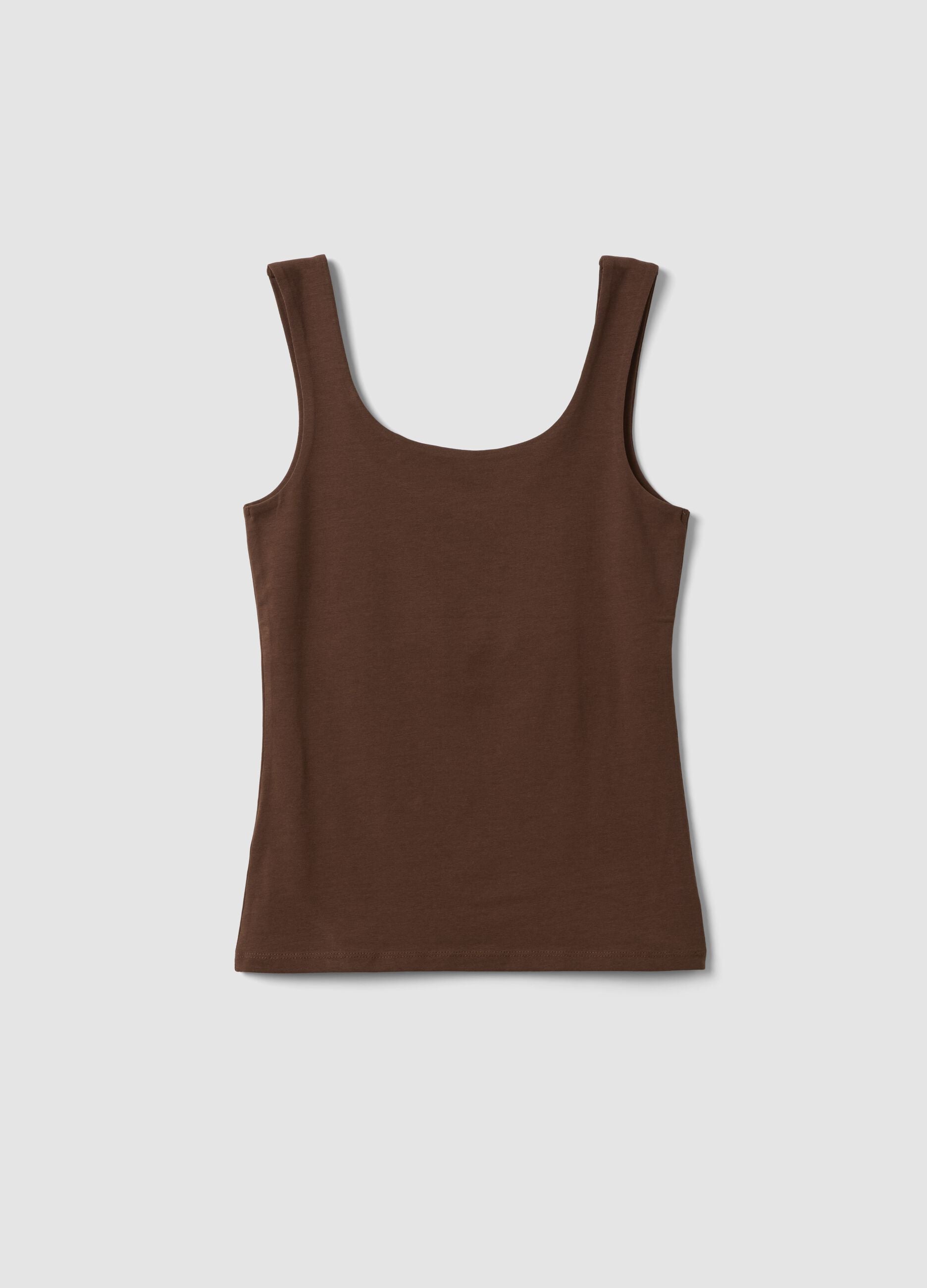Brown fitted stretch-cotton tank top