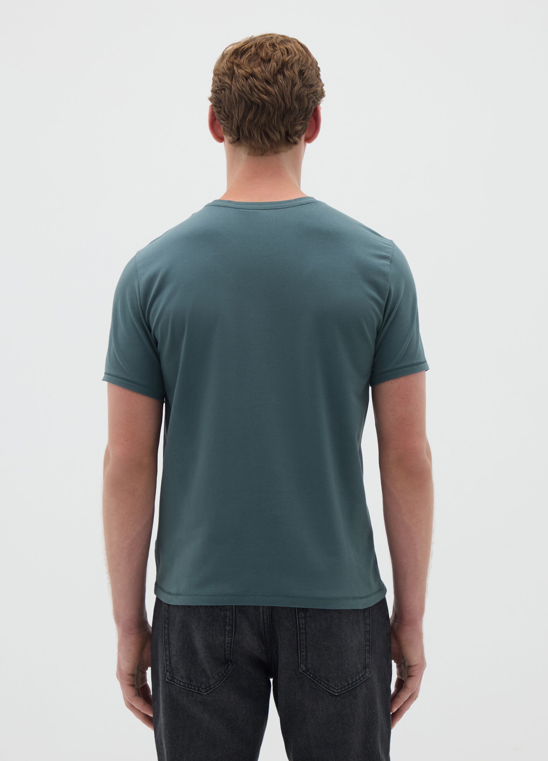 Men's green cotton slim fit T-shirt