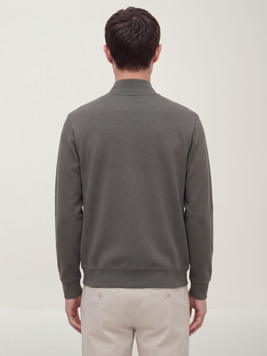 Felpa full zip grigia in piquet di tessuto elasticizzato con collo a costine_3