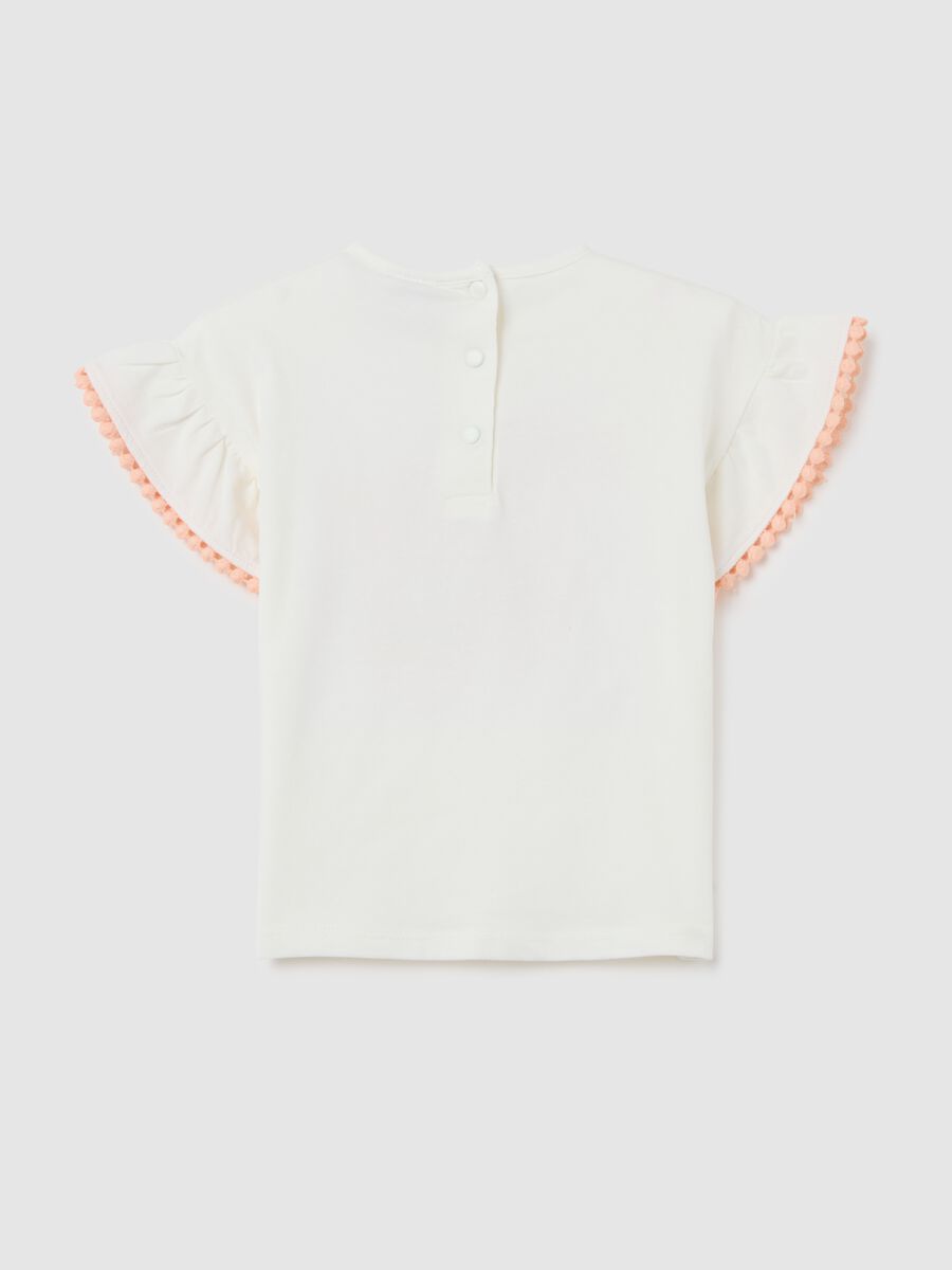 White cotton girl's T-shirt regular fit with ruffles_1
