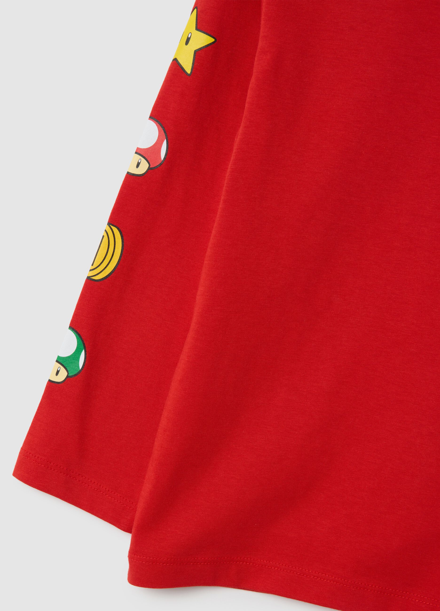 Red pure cotton children's sweater with Super Mario print