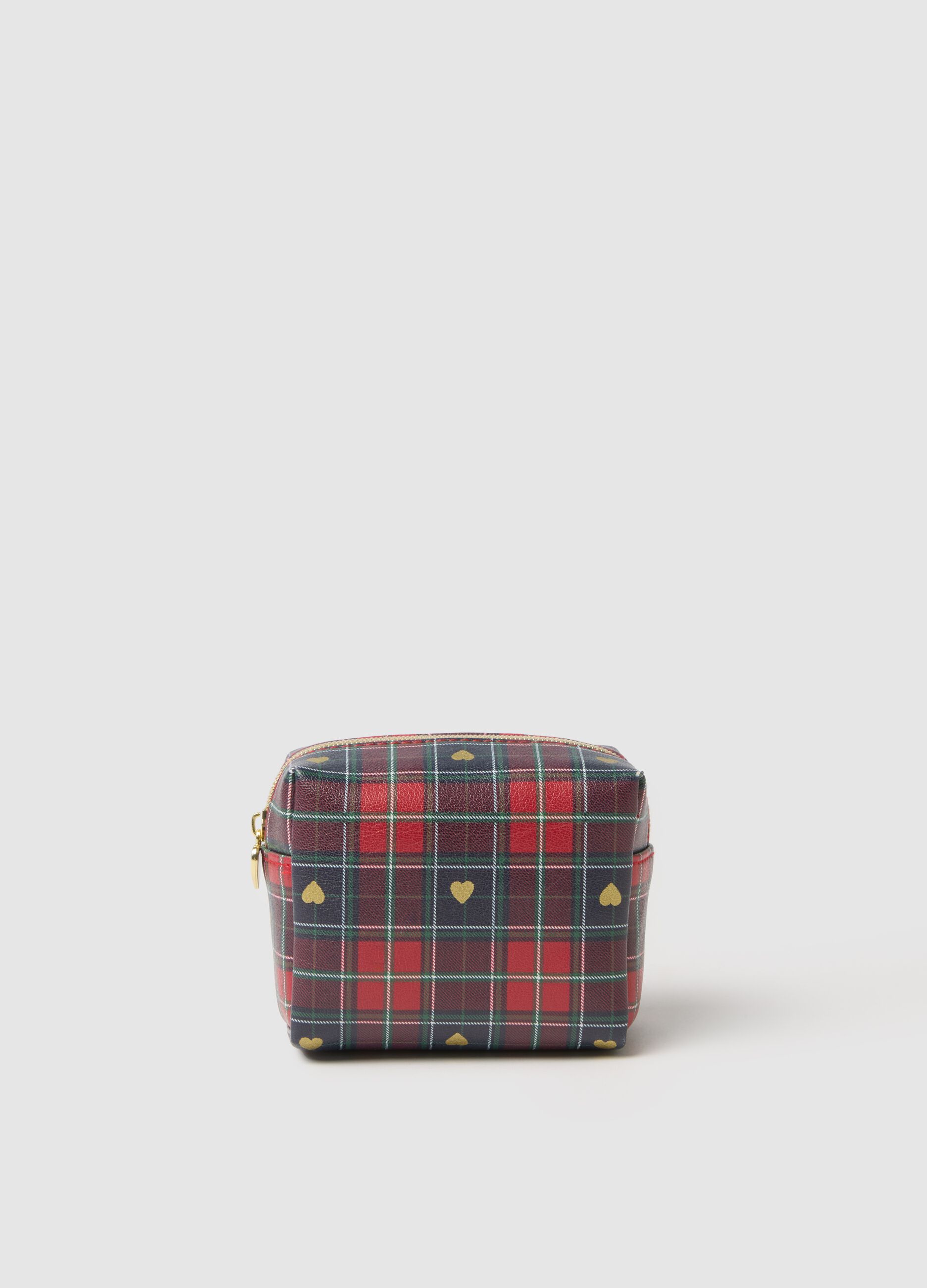 Multicolour checkered cosmetic bag with hearts