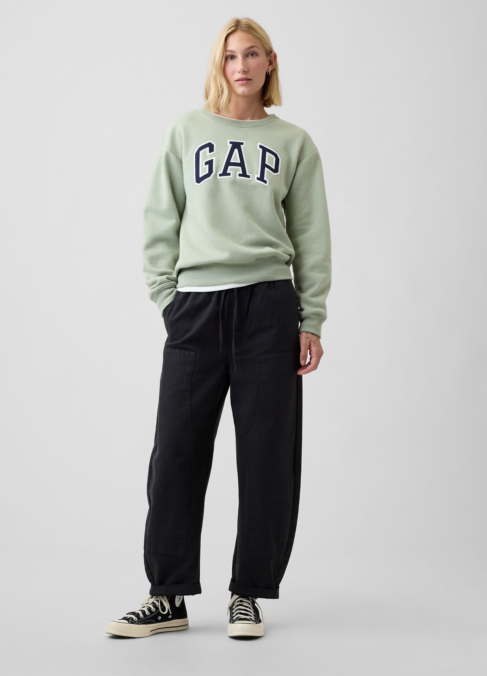 Sage green GAP logo cotton-blend crewneck sweatshirt