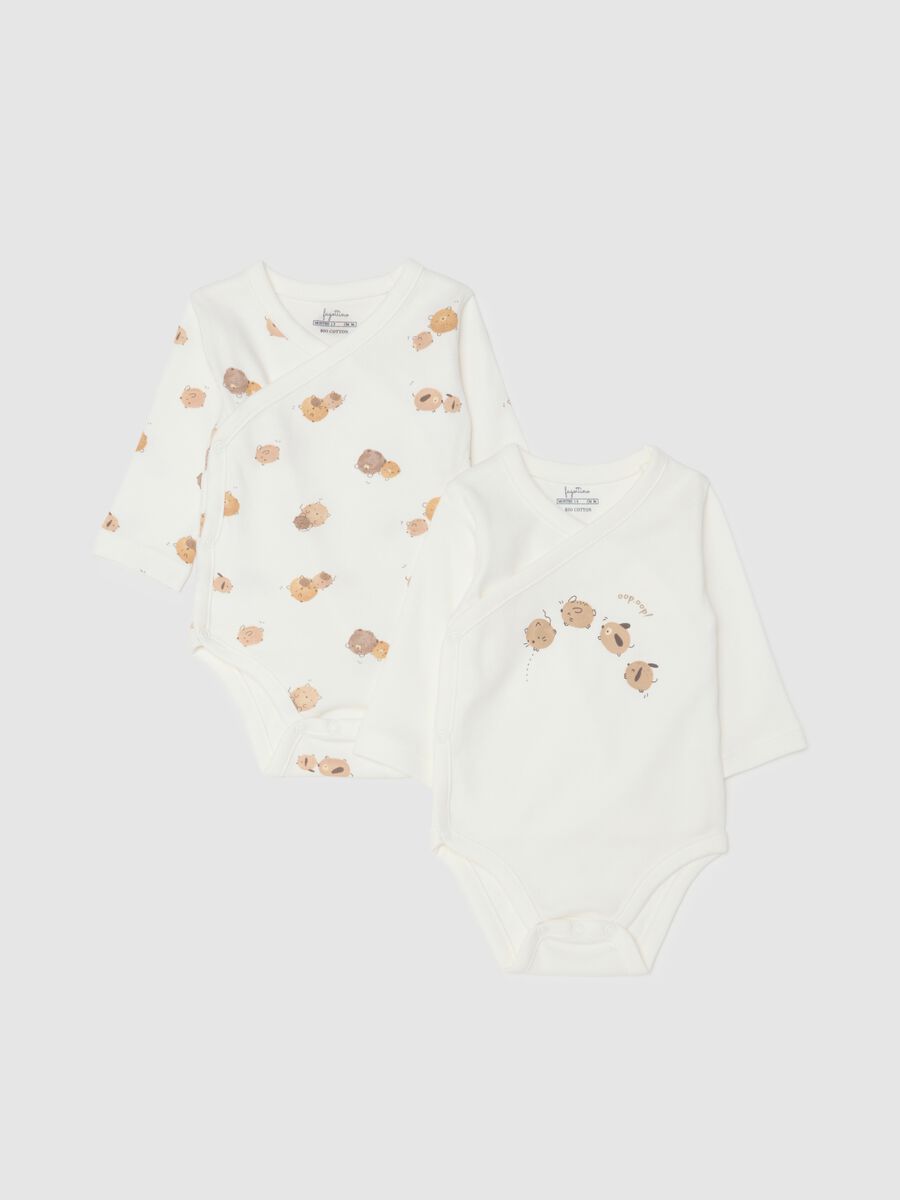 Infant long sleeve white pure cotton bodysuit twin pack with print_0