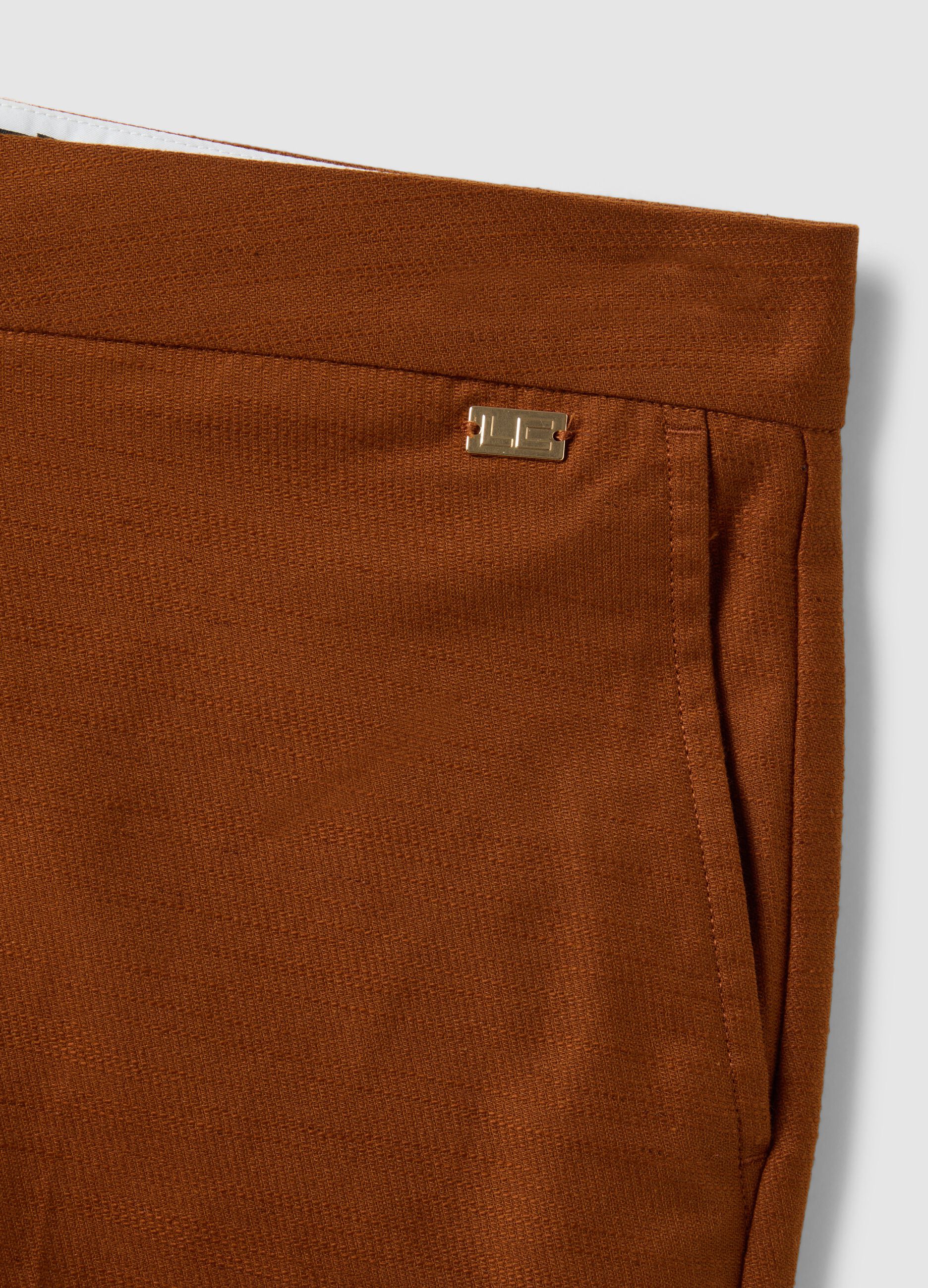 Brown wide leg trousers in stretch cotton and linen blend