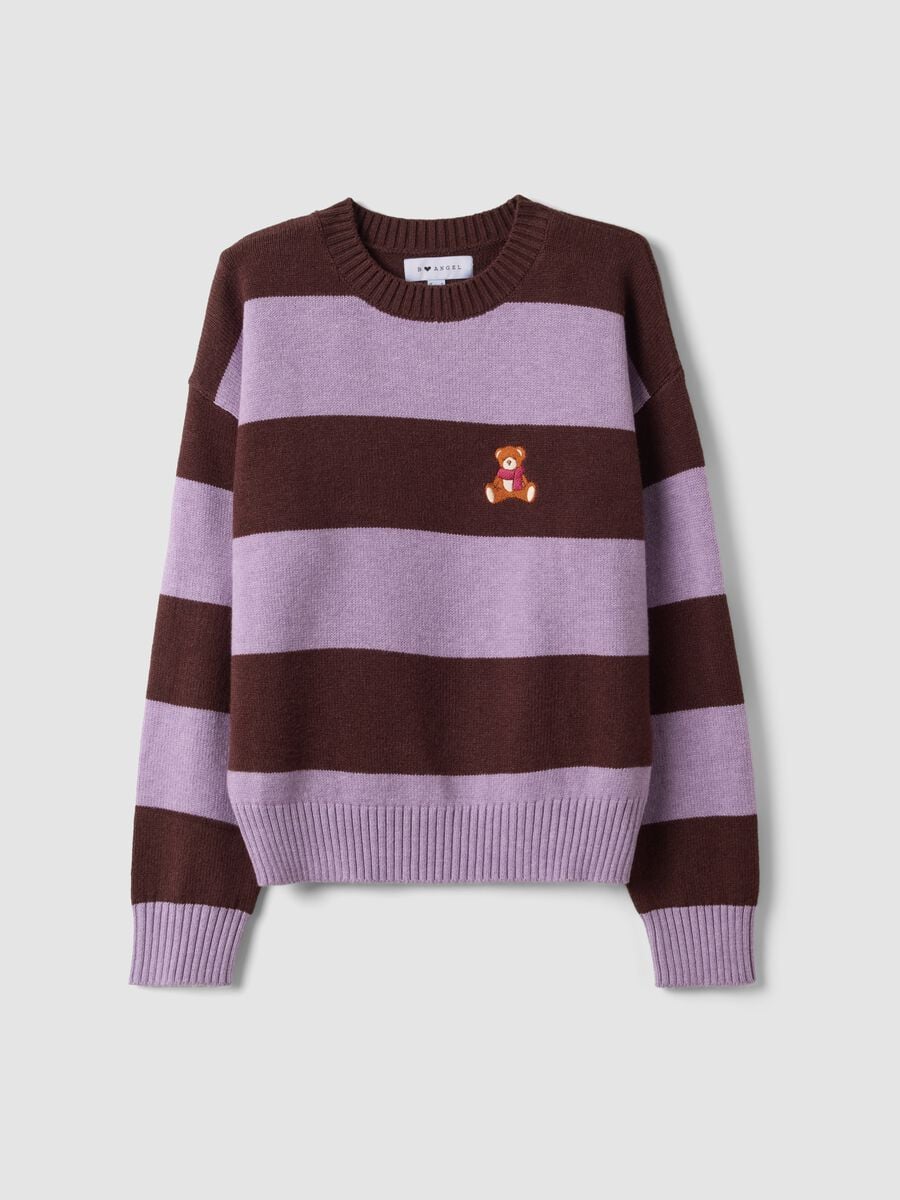 Multicoloured striped viscose-blend jumper with teddy bear embroidery, regular fit_4