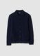 Navy blue stretch wool cardigan with polo collar_0