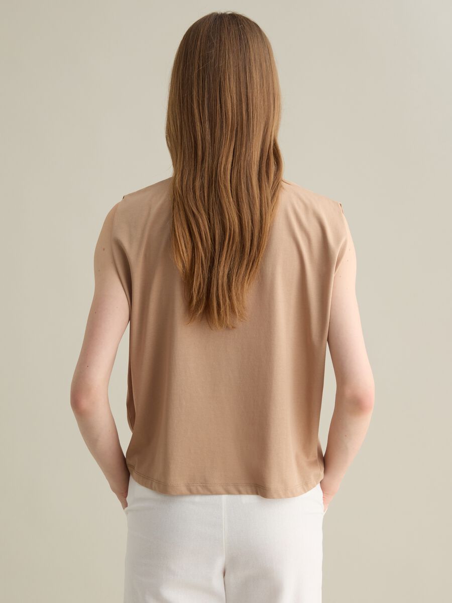 Beige short sleeve t-shirt in cotton and polyester blend_3