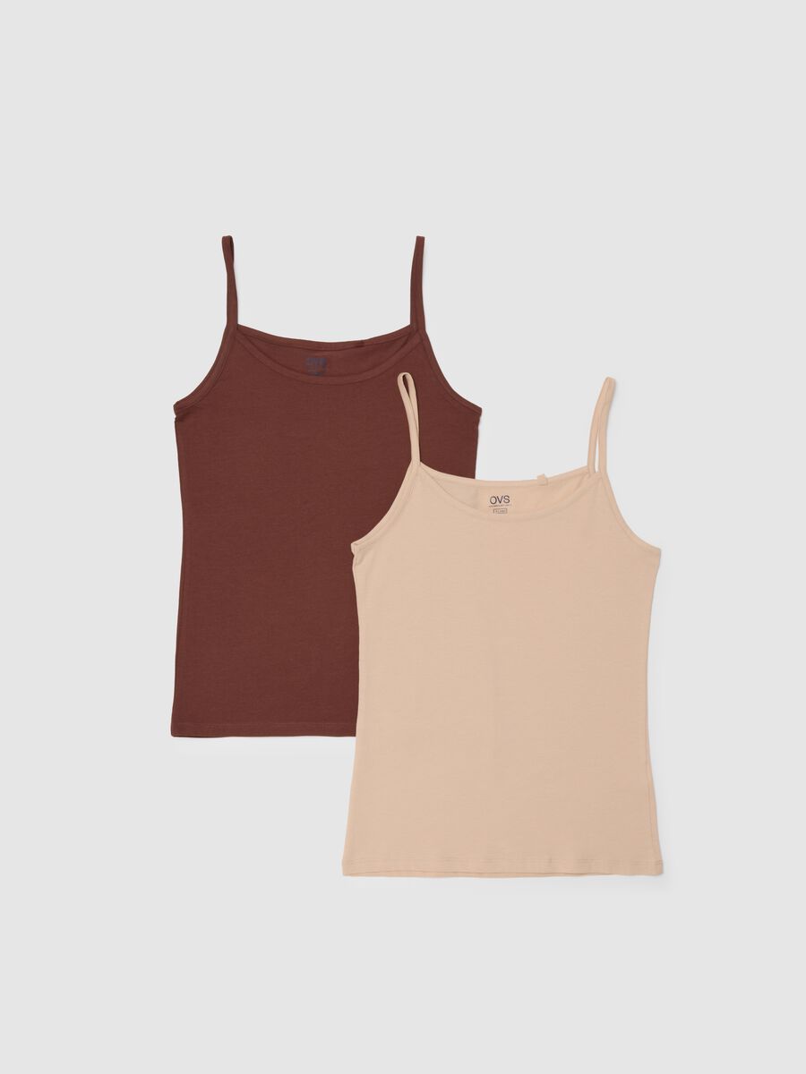 Bipack di canottiere in cotone elasticizzato marrone e beige_4