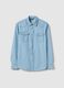Light blue denim pure cotton shirt regular fit with pockets_4