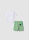 Completo bianco e verde in puro cotone con t-shirt e shorts per bambino over fit_1