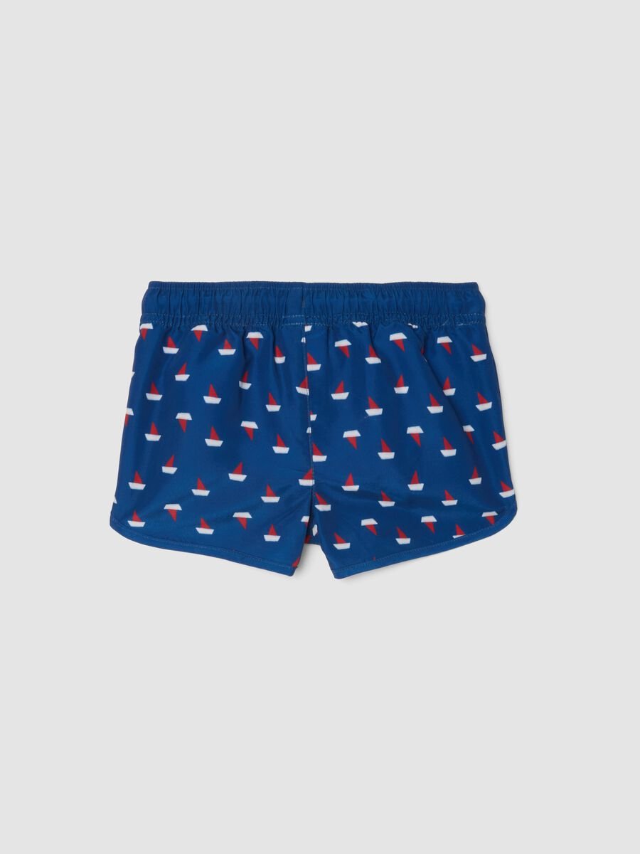 Boys&rsquo; blue boxer swim shorts with little boat print_1