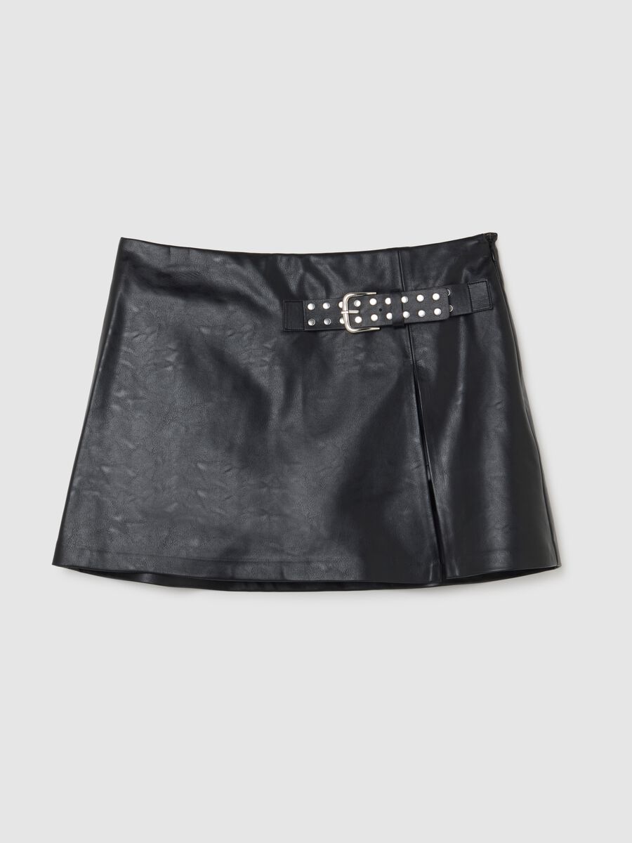 Black regular fit mini skirt with zip_4