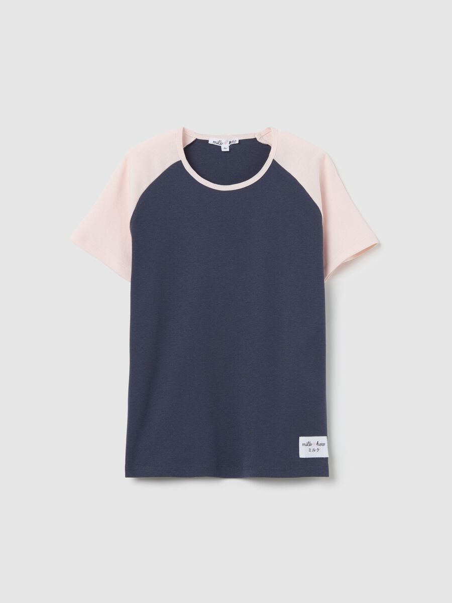Blue T-shirt with pink raglan sleeves_4