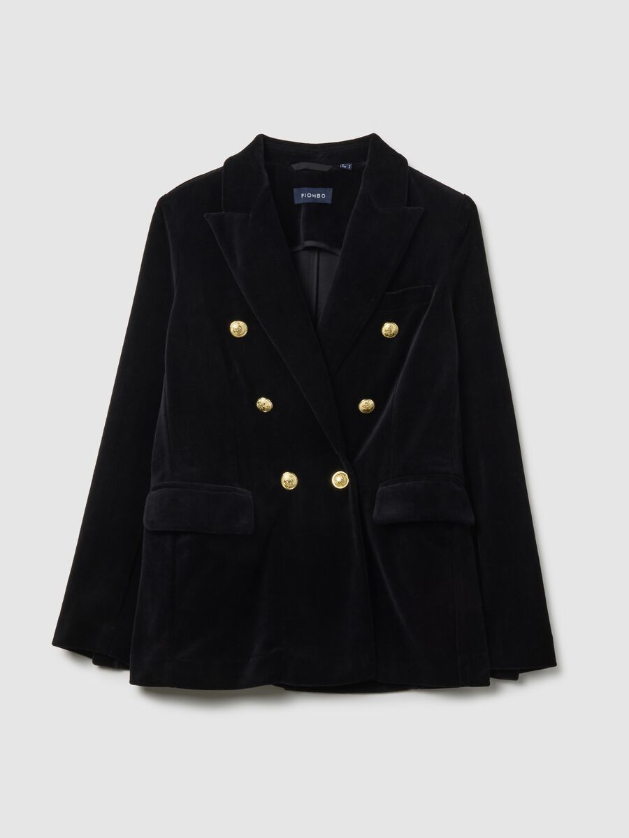Blazer doppiopetto nero in misto cotone regular fit_4