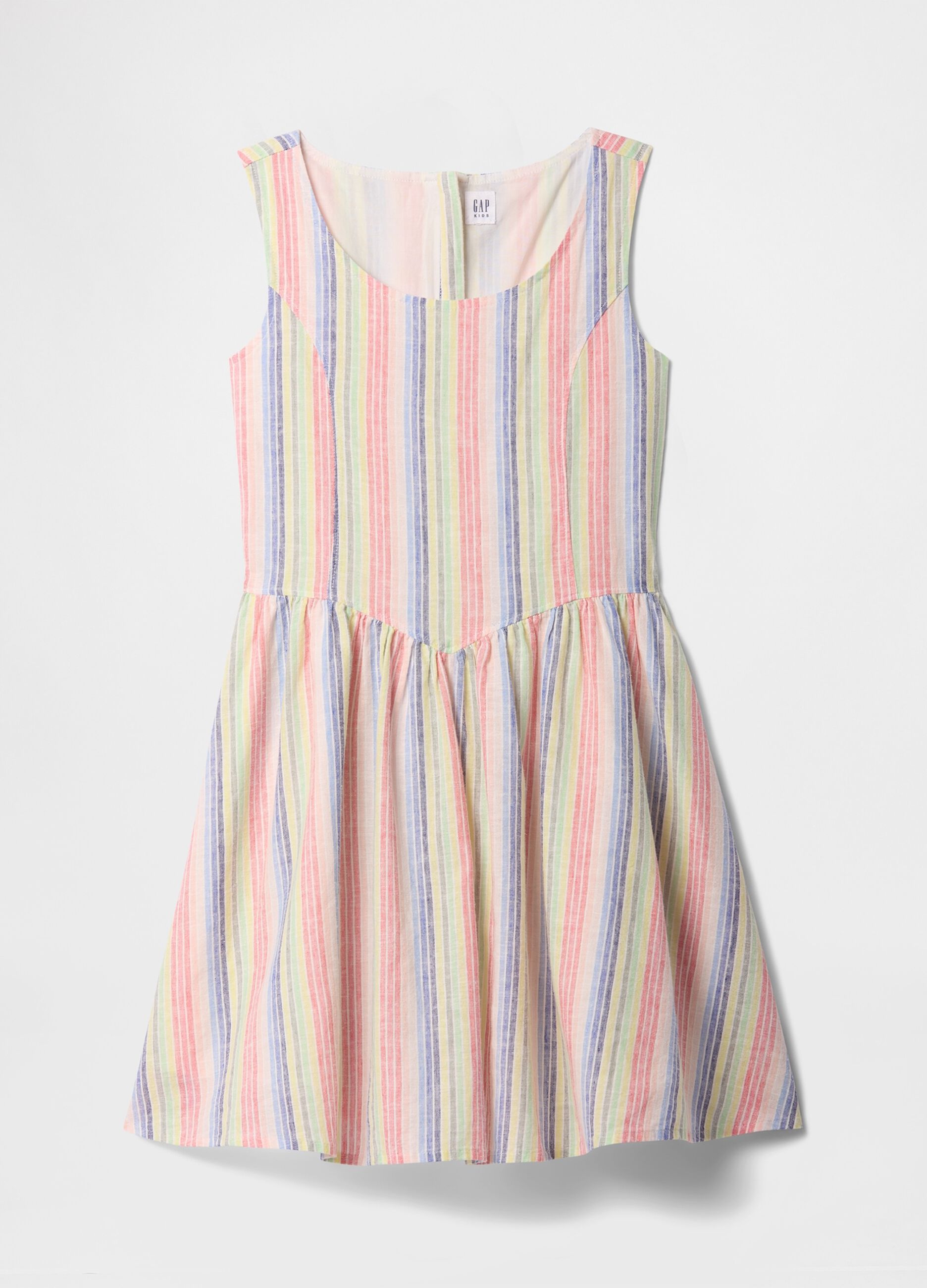 Multicoloured striped linen and cotton dress for girls