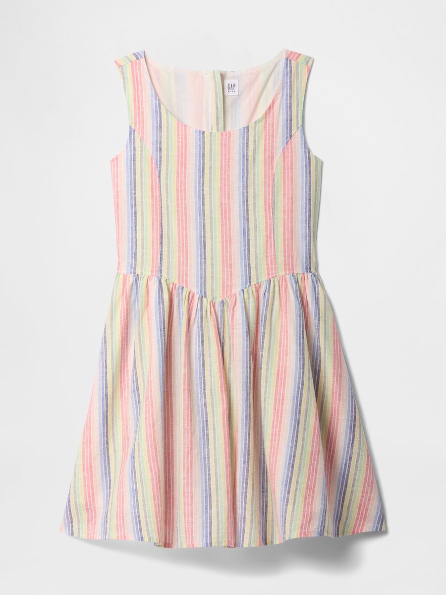 Multicoloured striped linen and cotton dress for girls_3