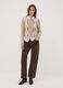 Beige jacquard stretch wool crew-neck cardigan, regular fit_1