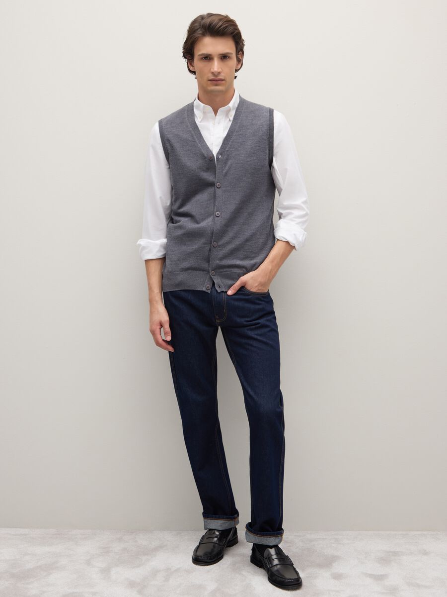 Grey merino wool regular fit waistcoat_1
