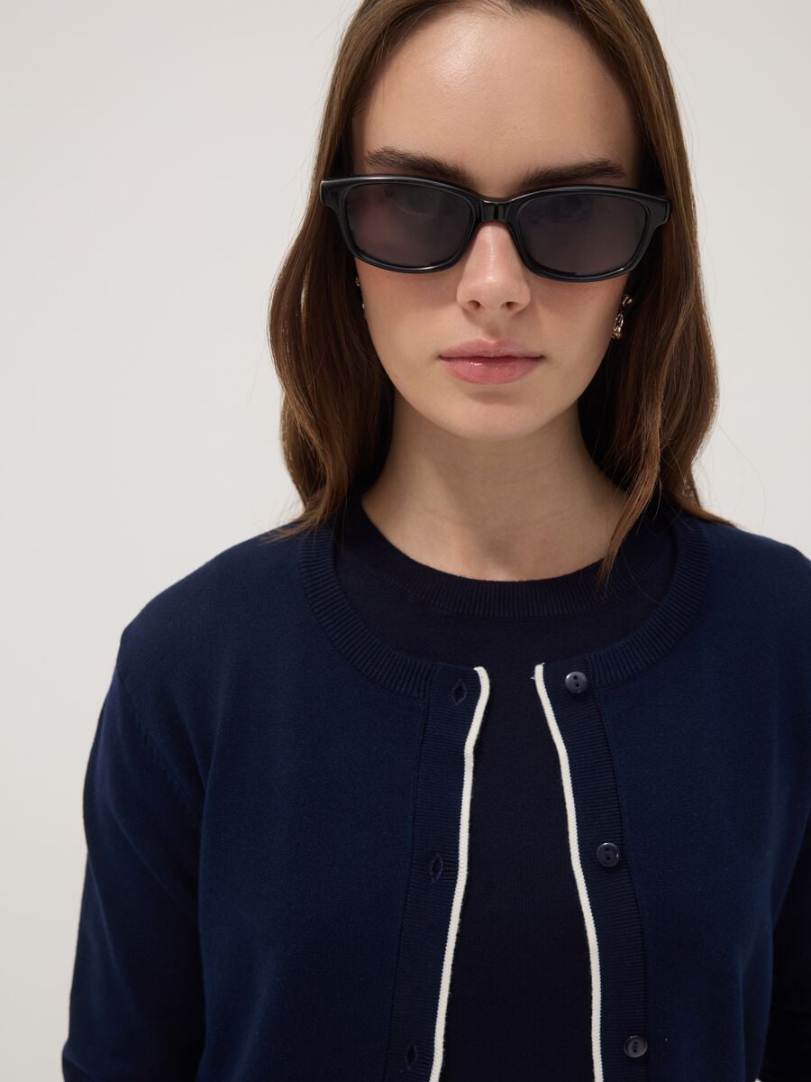 Blue viscose-blend cardigan in plain knit_2