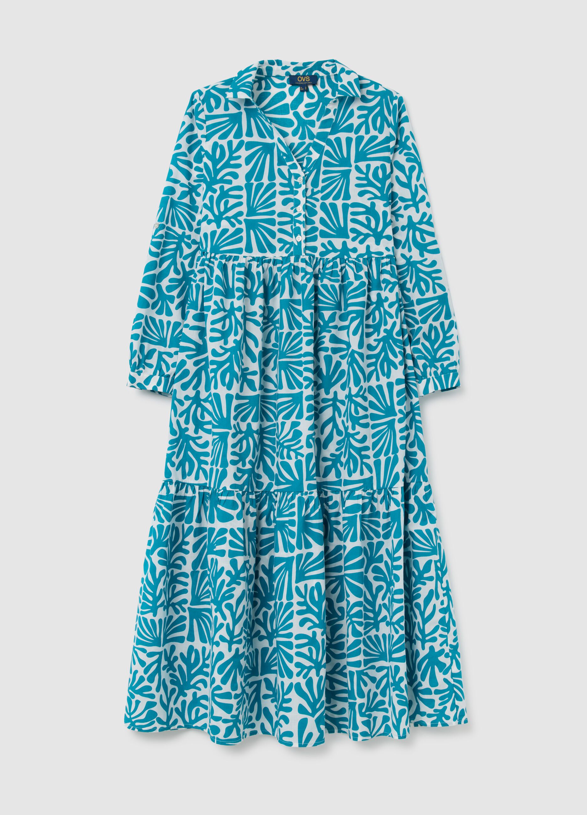 Abito lungo da donna in puro cotone multicolor