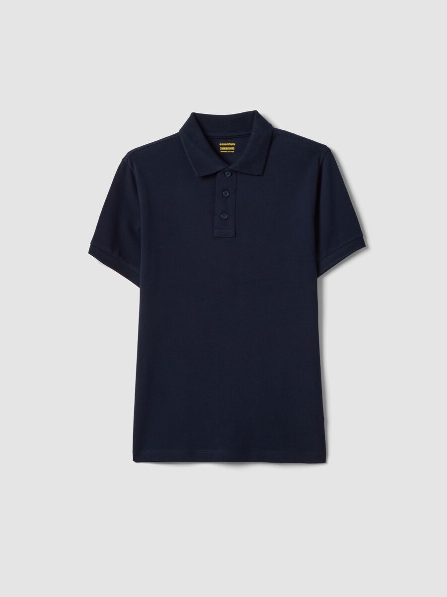 Polo in puro cotone biologico blu da ragazzo regular fit_0
