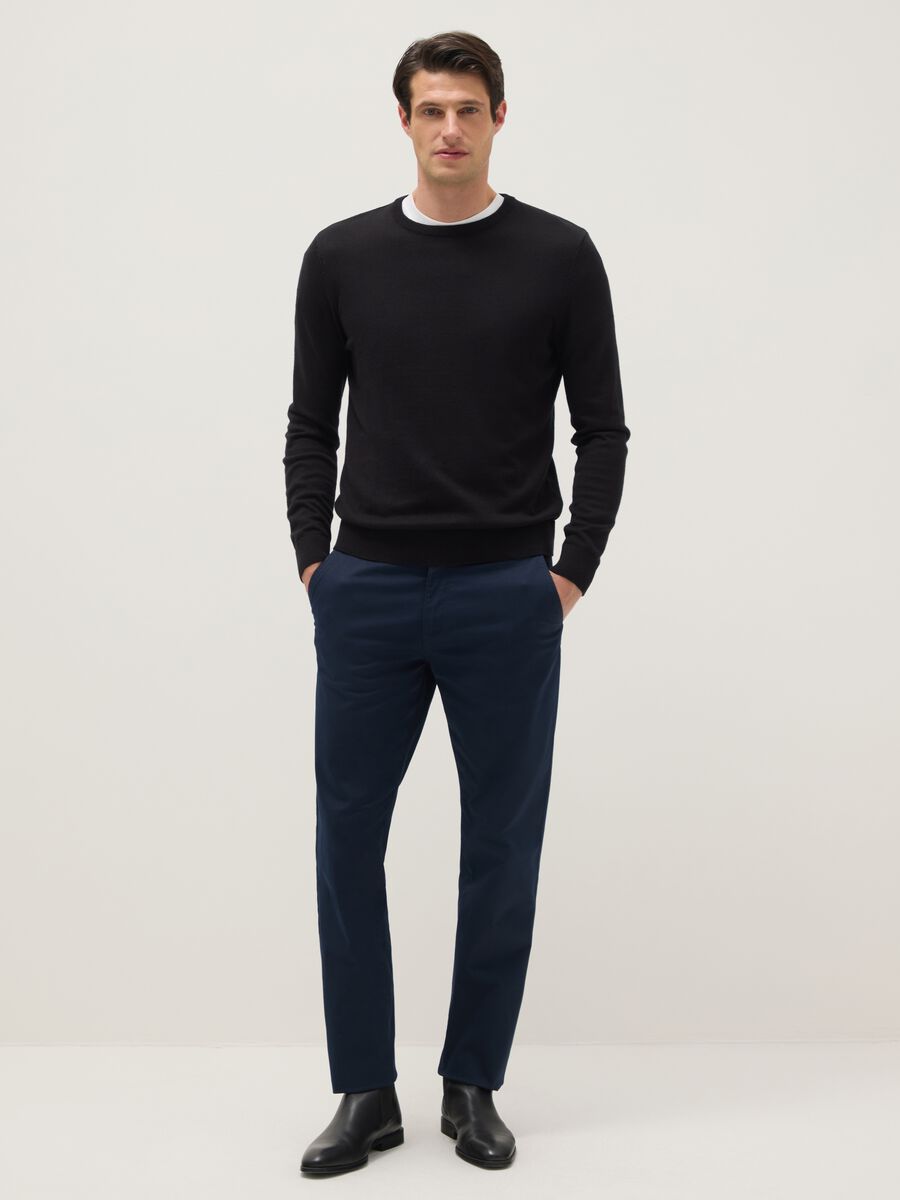 Blue Regular Fit Stretch Cotton Chino Trousers_0