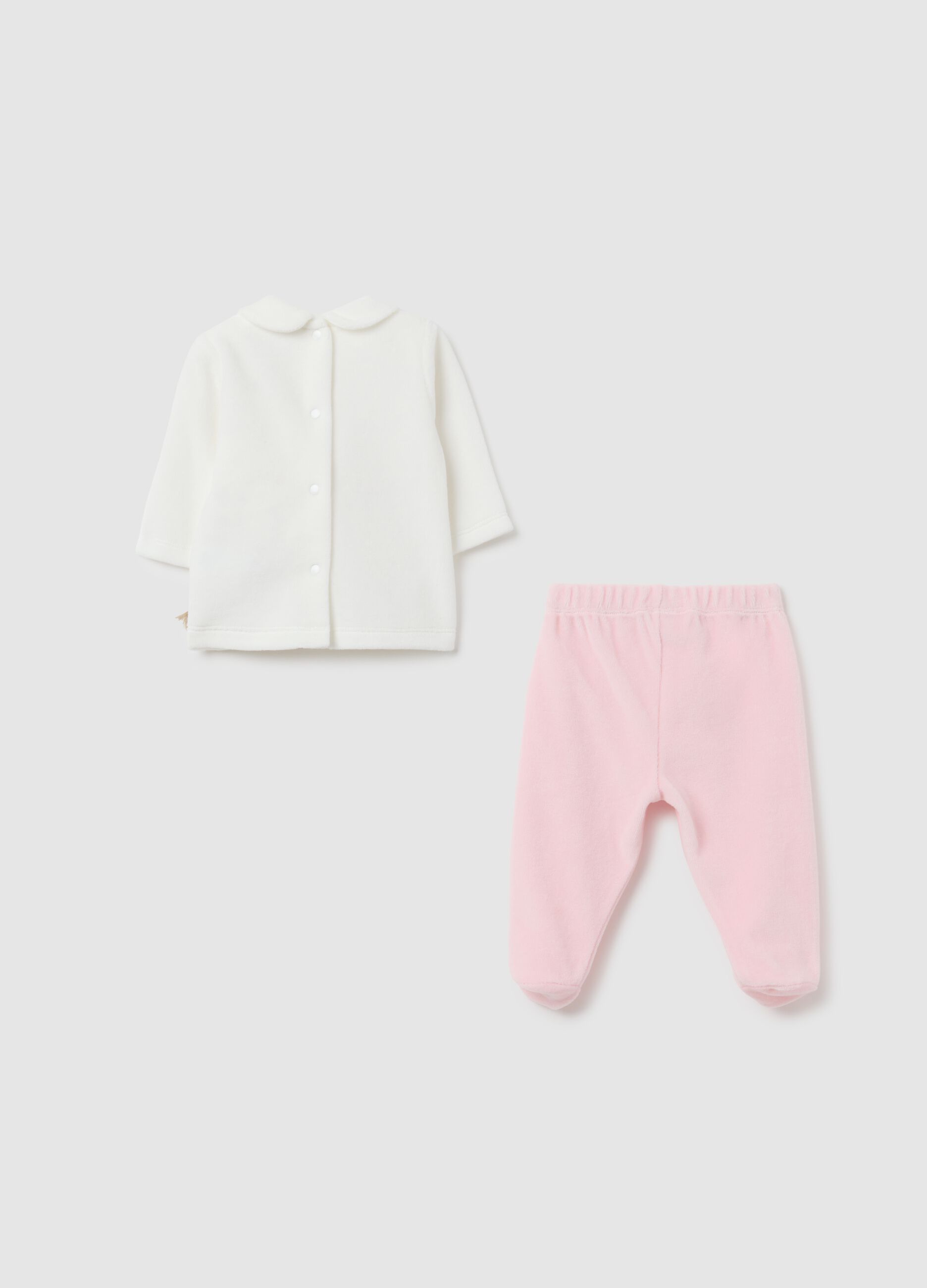 White velvet two-piece set for baby girls
