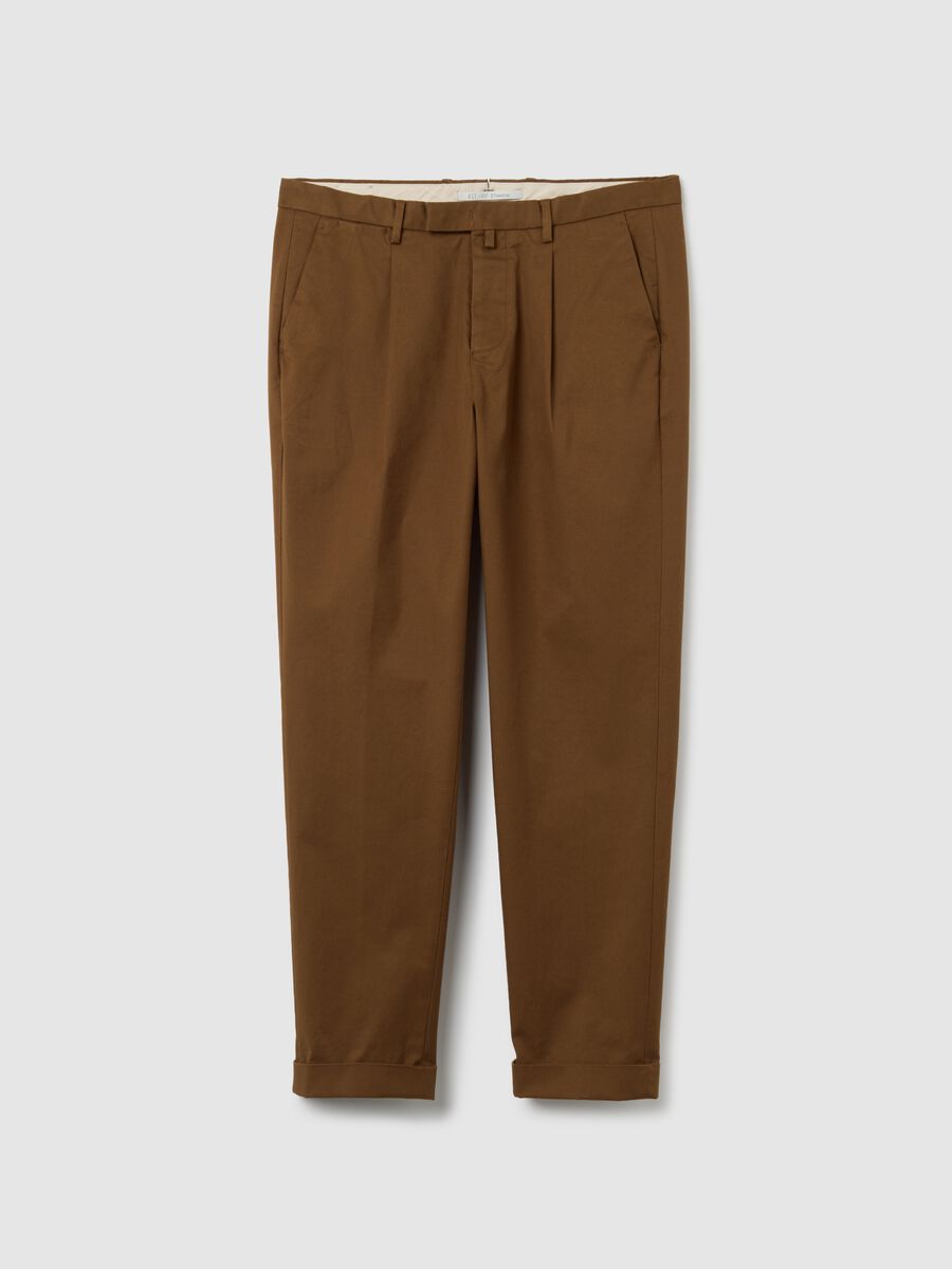 Pantaloni chino marroni in misto cotone elasticizzato regular fit_4