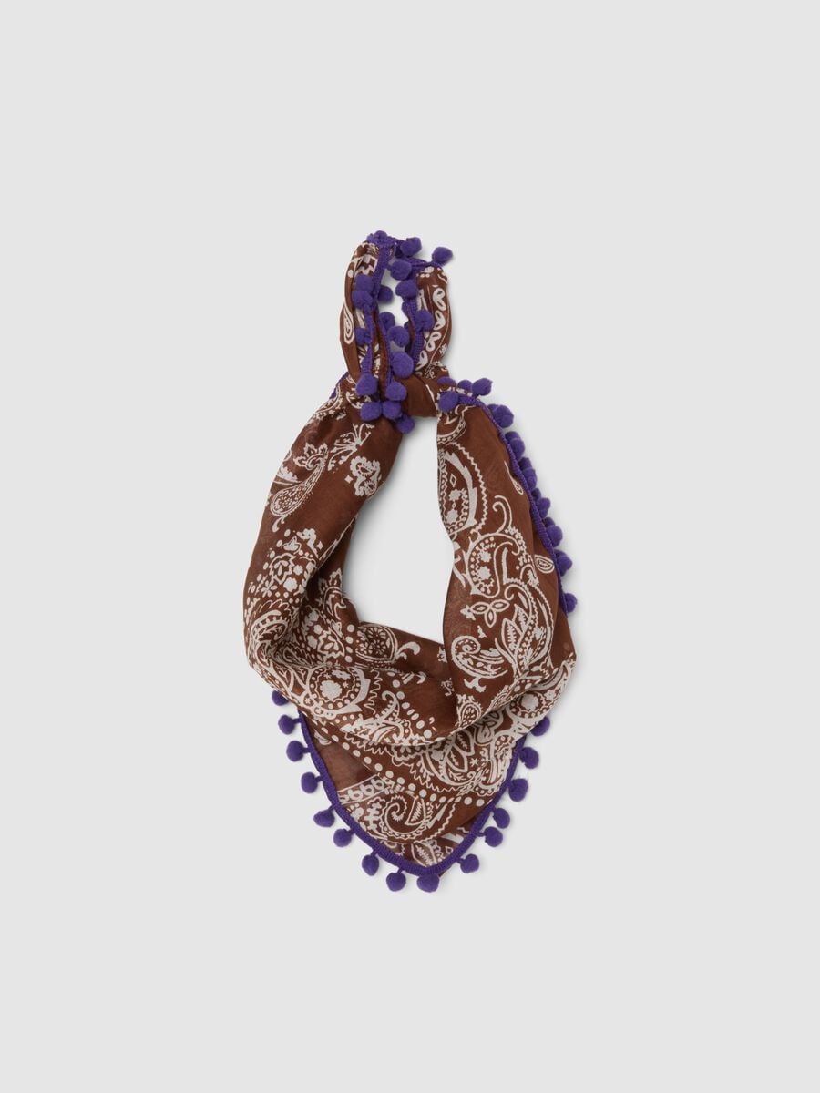 Multicolour pure cotton regular fit bandana with pom-poms_0