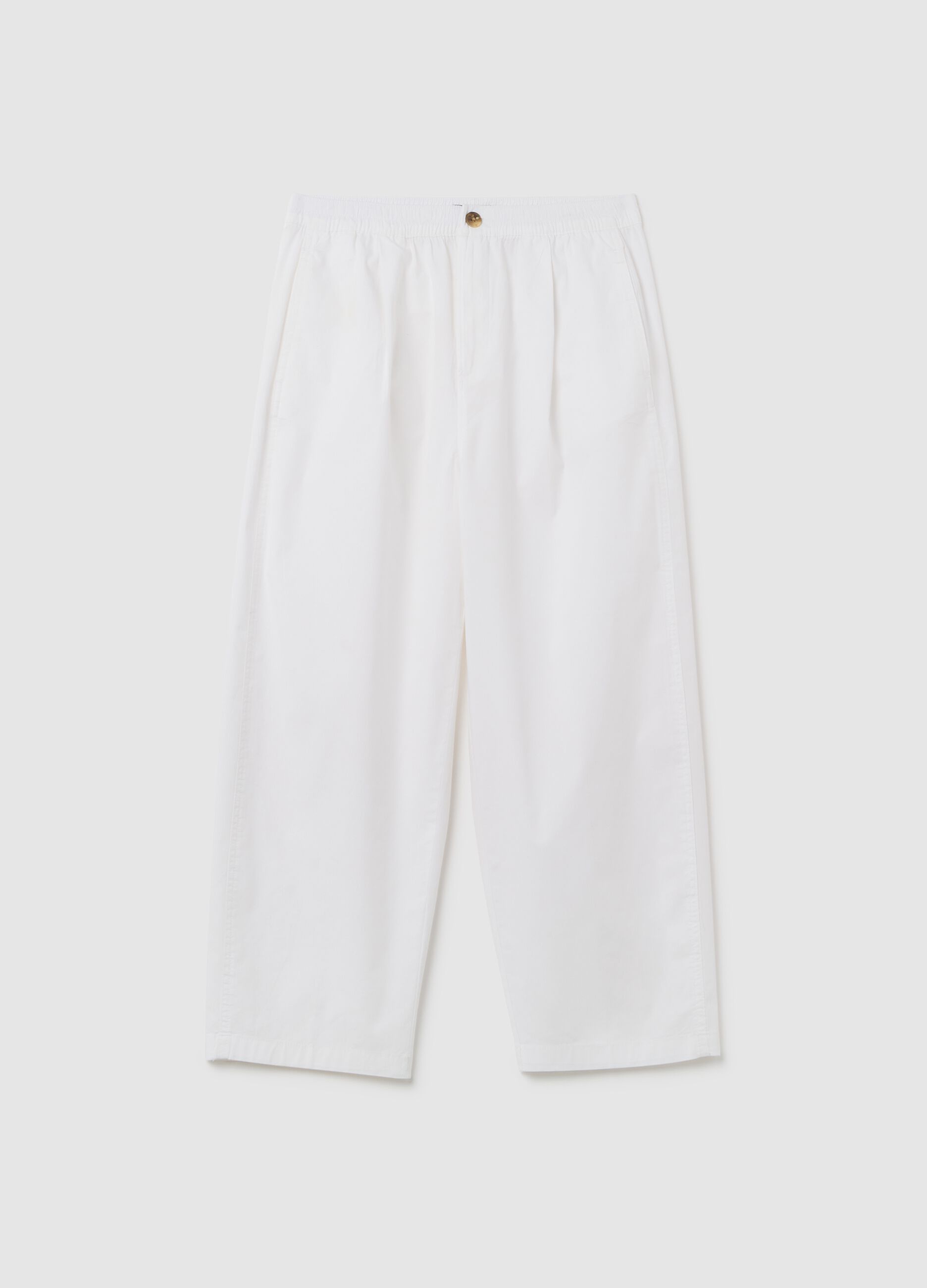 Women's white stretch cotton trousers regular fit
