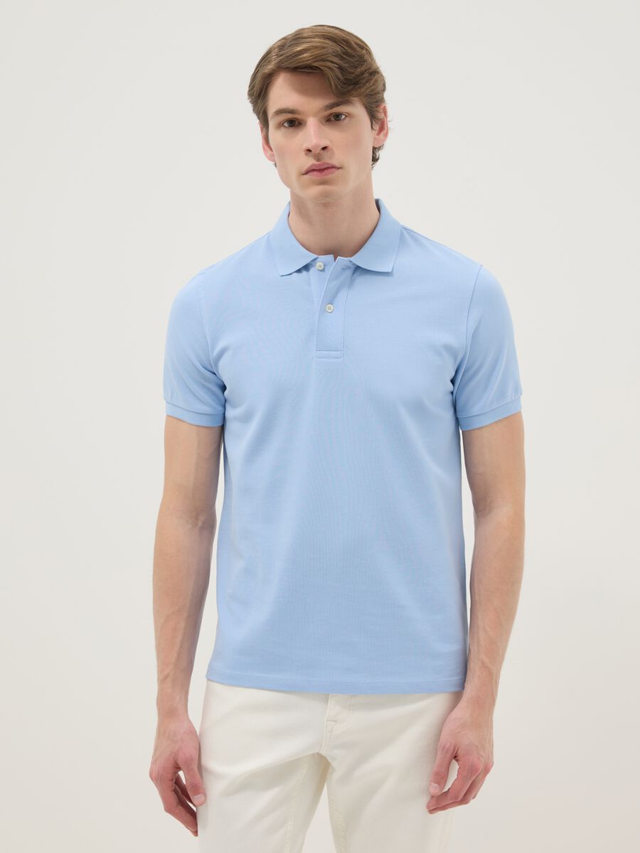 Sky Blue Short Sleeve Polo Shirt in Pure Cotton Regular Fit_1