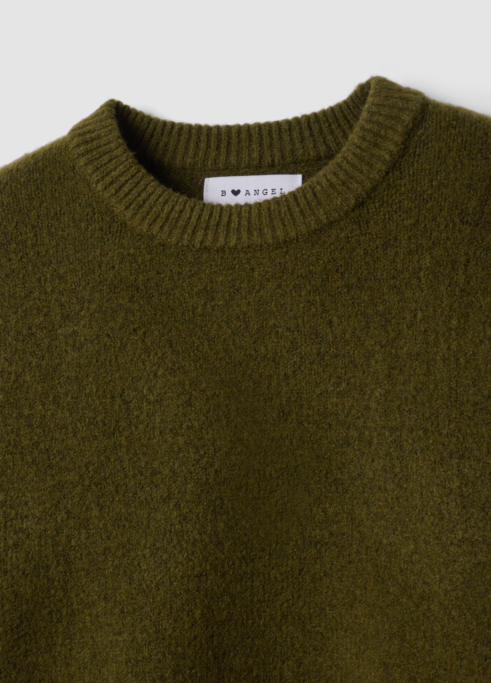 Green stretch wool crew-neck oversized jumper