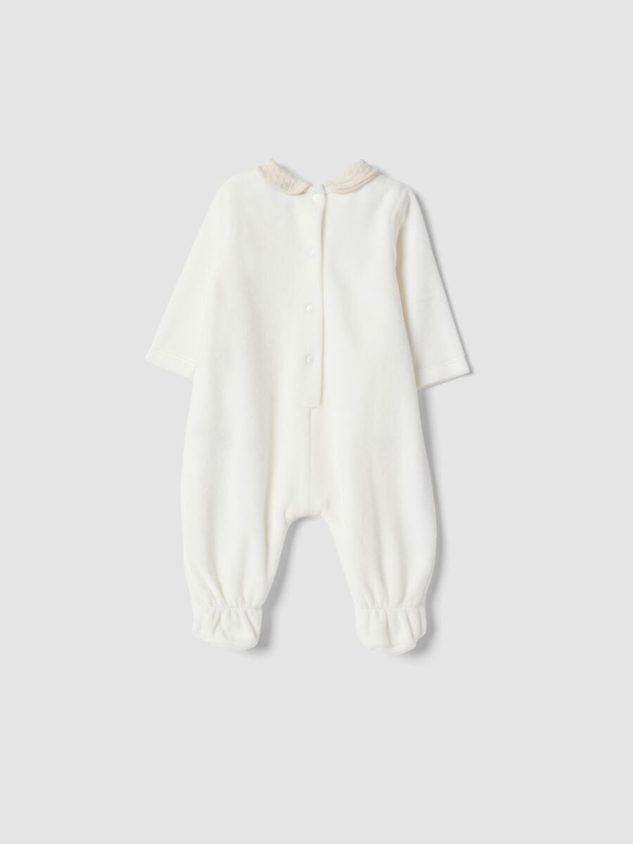 Tutina bianca in misto cotone organico con colletto e ricami animaletti_1