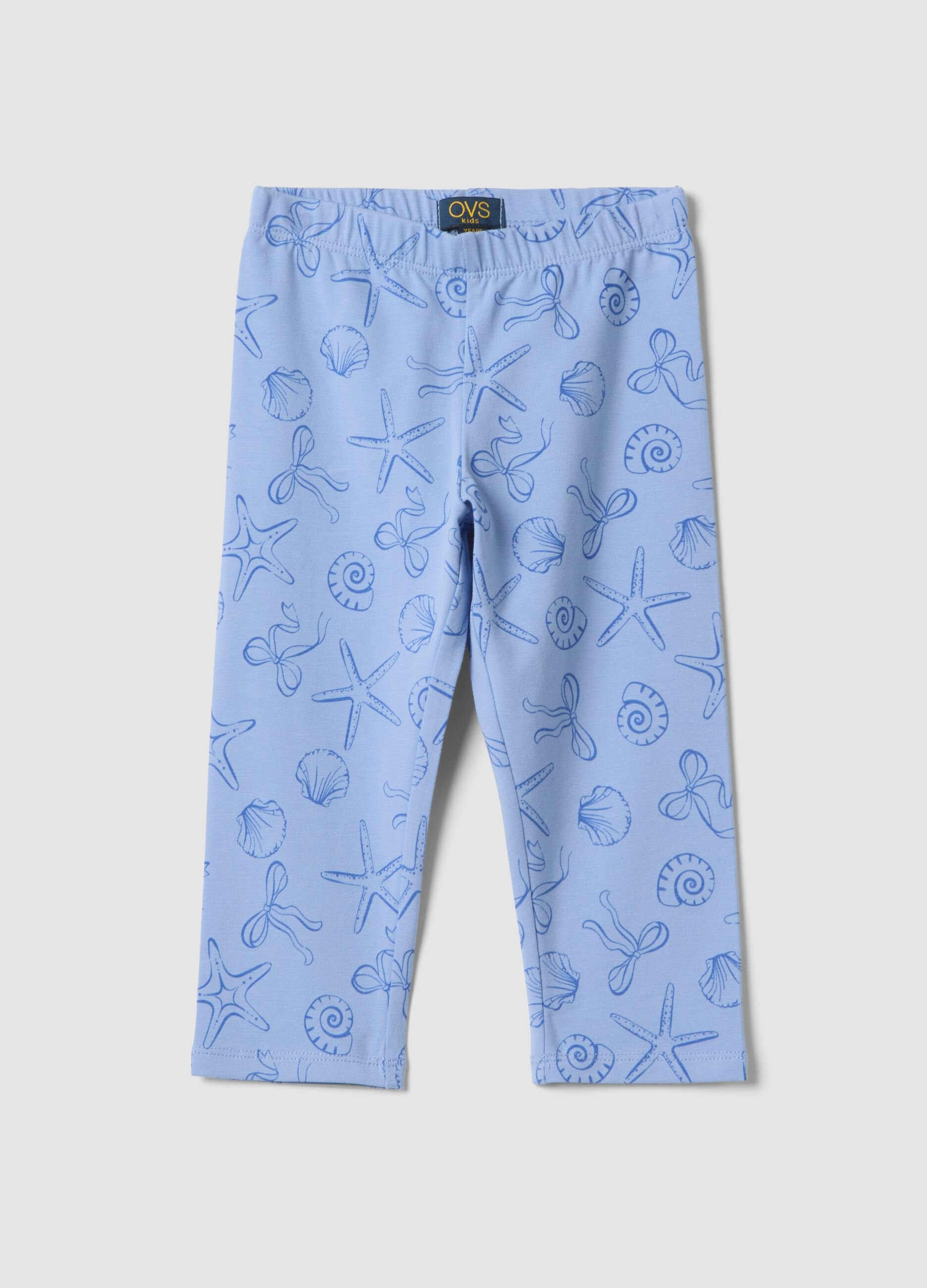 Leggings skinny azzurri in cotone elasticizzato da bambina con stampe