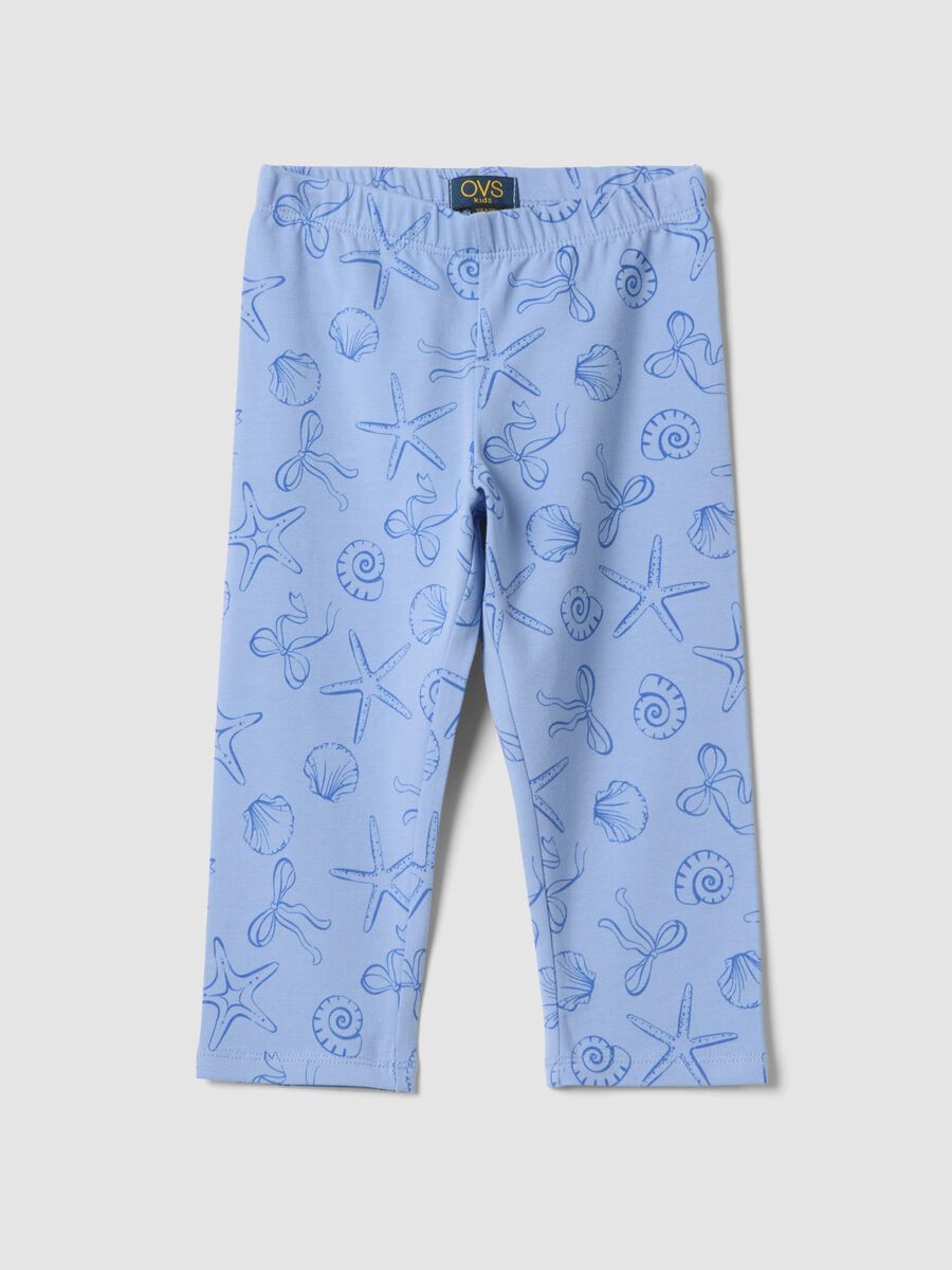 Girls&rsquo; light blue skinny stretch cotton leggings with print_0