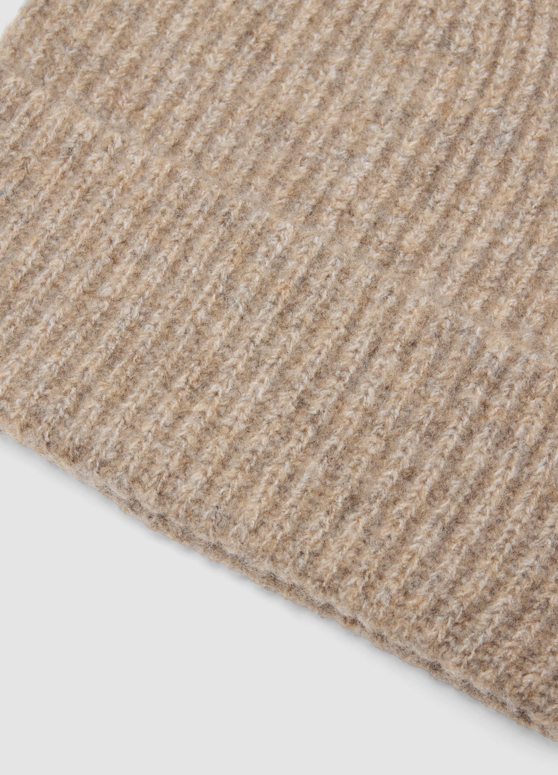 Beige ribbed stretch wool beanie