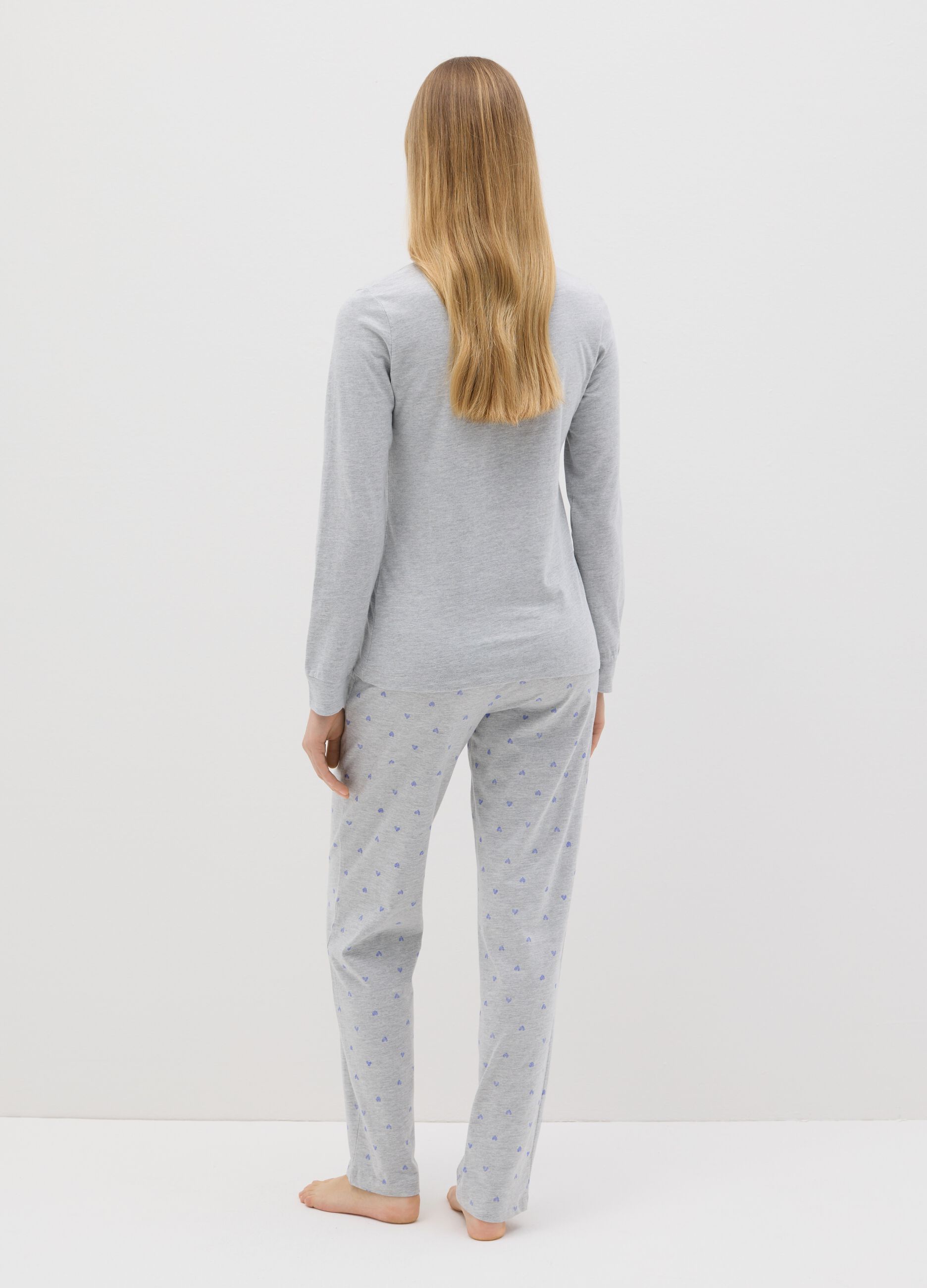 Grey 100% cotton pyjamas with "Bonjour Mon Amour" print