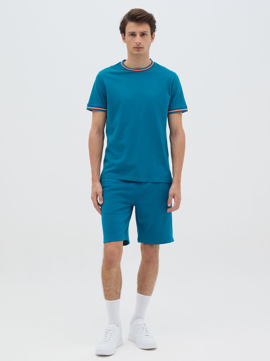 Men's pure cotton blue t-shirt regular fit with fluorescent details_1