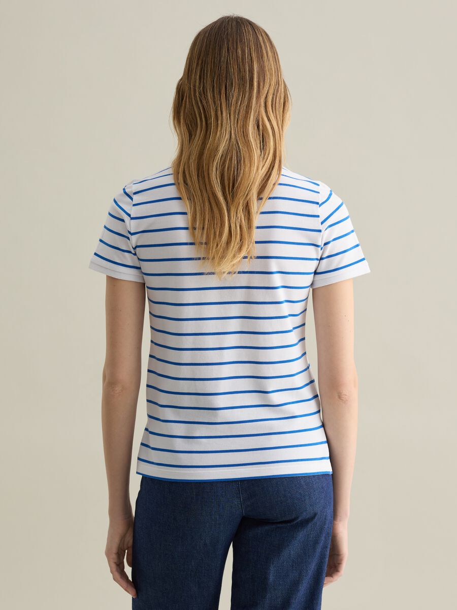 Light blue and white striped polo shirt in piquet_3