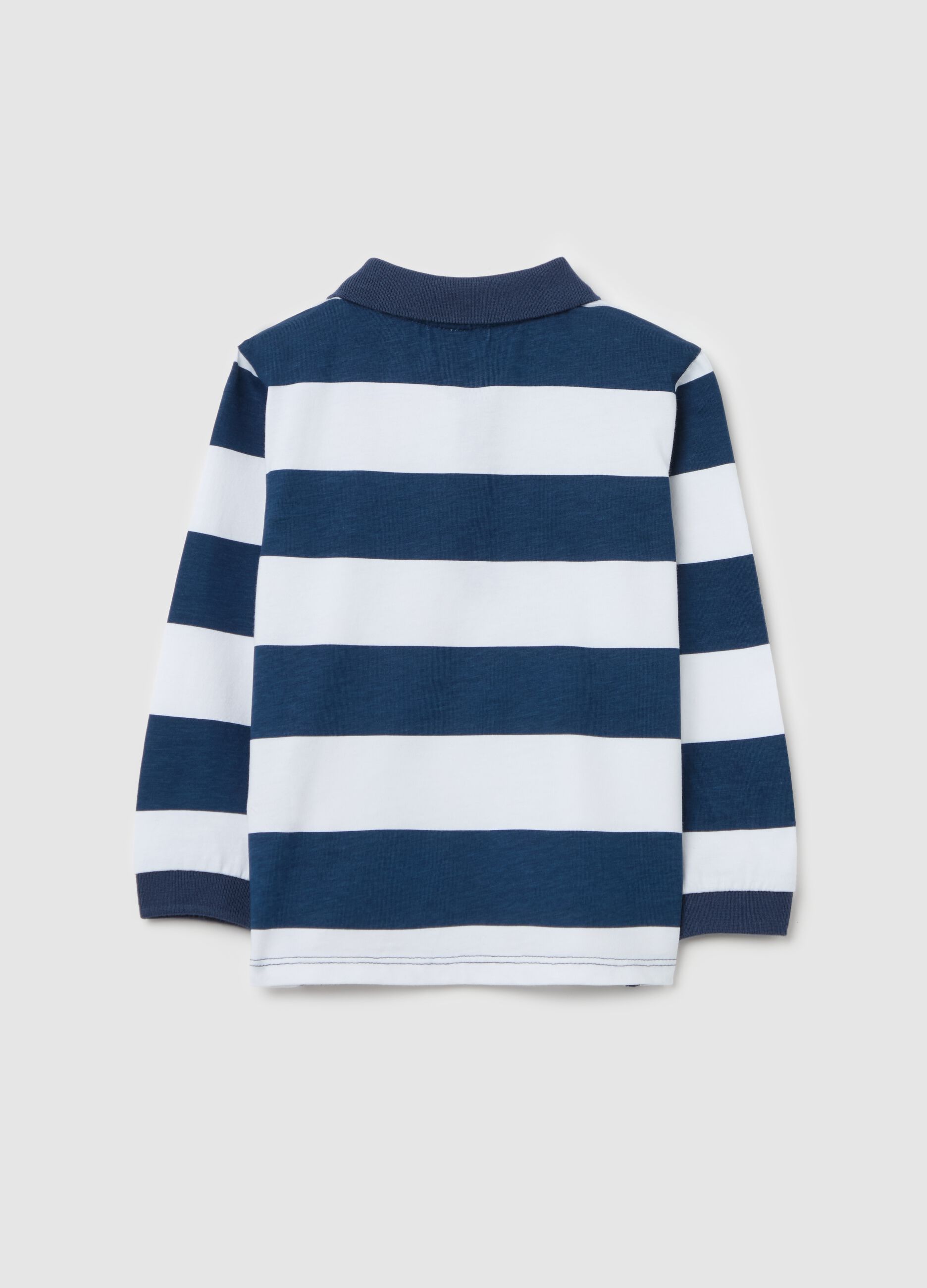Long-sleeved polo shirt in striped cotton